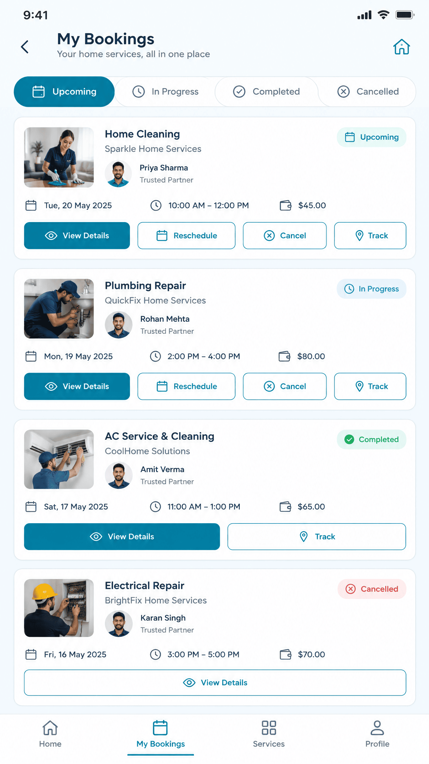 My Bookings & Scheduled Visits